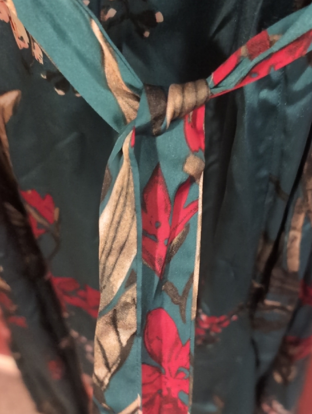 Lulu's Teal Floral Wrap-Front Maxi Dress with Pink & Red Blooms - Picture 6 of 6